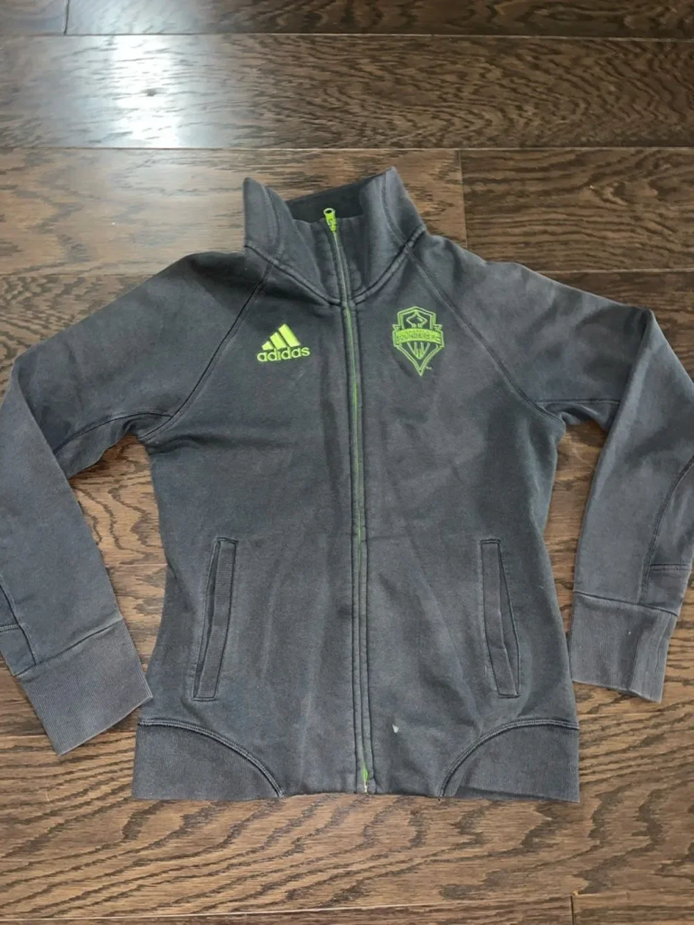 Adidas Seattle Sounders FC Soccer fleece worn & marked Gray full zip jacket M B